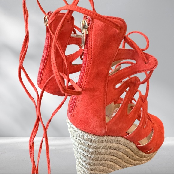 SaksFifth Avenue Red Suede espadrille Wedges NWT size8 - Picture 4 of 7
